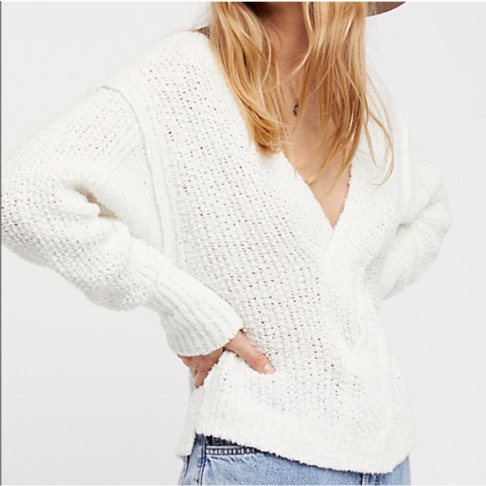 Free People Coco V Neck Sweater White Sz Small